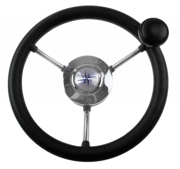 фото: Рулевое колесо LIPARI обод черный, спицы серебряные д. 280 мм со спинером