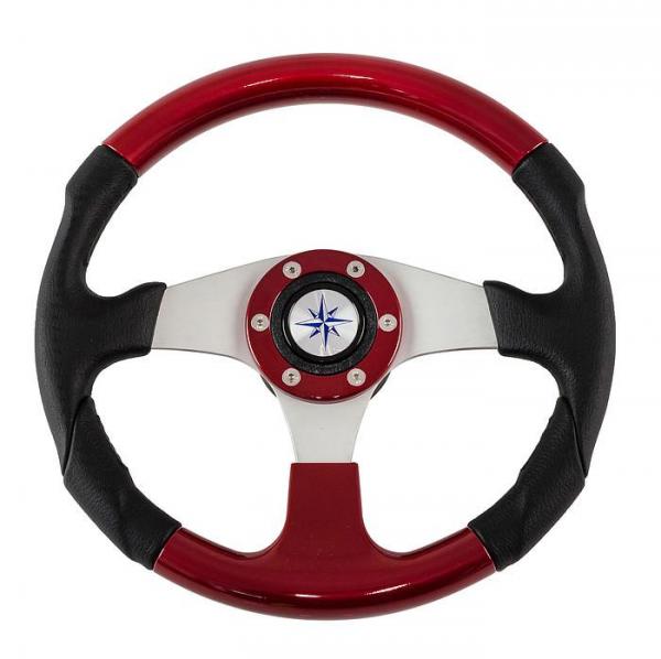 фото: Рулевое колесо EVO MARINE 2 обод чернокрасное, спицы серебряные д. 330 мм