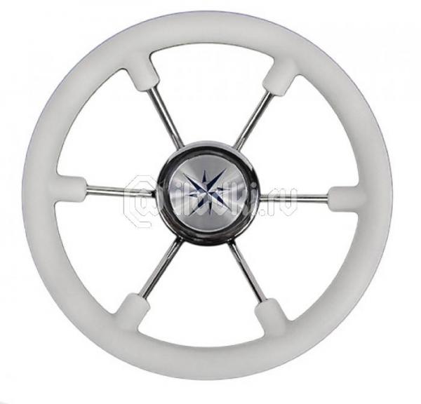 фото: Рулевое колесо LEADER PLAST белый обод серебряные спицы д. 360 мм
