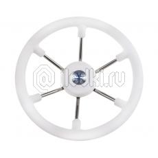 фото: Рулевое колесо LEADER TANEGUM белый обод серебряные спицы д. 330 мм