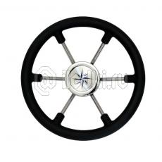 фото: Рулевое колесо LEADER PLAST черный обод серебряные спицы д. 330 мм