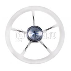 фото: Рулевое колесо LEADER PLAST белый обод серебряные спицы д. 330 мм