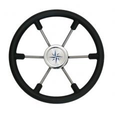 фото: Рулевое колесо LEADER PLAST черный обод серебряные спицы д. 360 мм